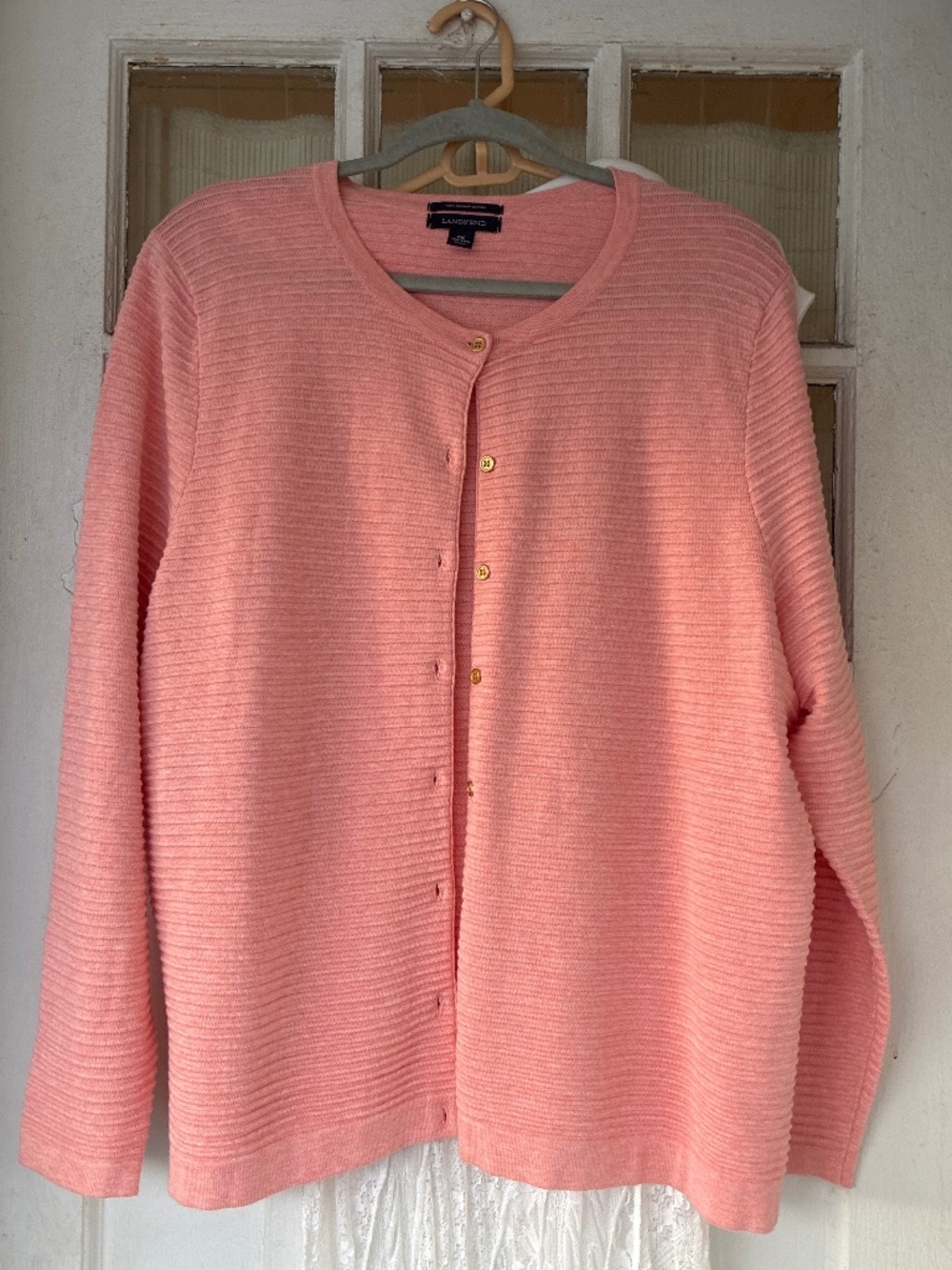 Land’s End 100% Supima Cotton Peach Ribbed Button Cardigan